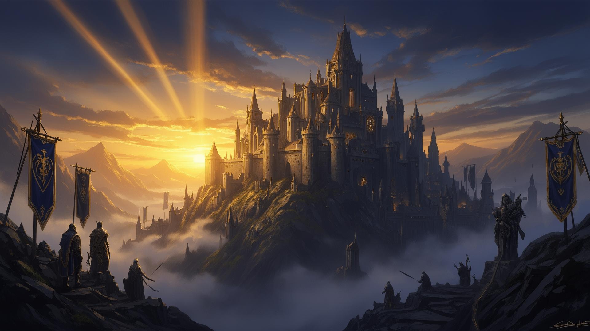 Fantasy kingdom at sunset